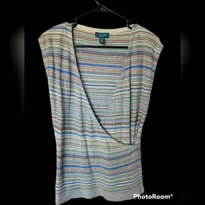 Lauren Ralph Lauren Wrap Linen‎ Top Sleeveless Sumner Striped Size PM